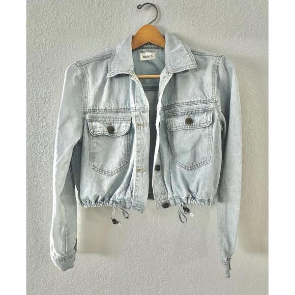 Mono B Jackets & Blazers - Mono B Women's Light-wash Denim Cropped Jean Jacket Pockets Drawstring Hem Small